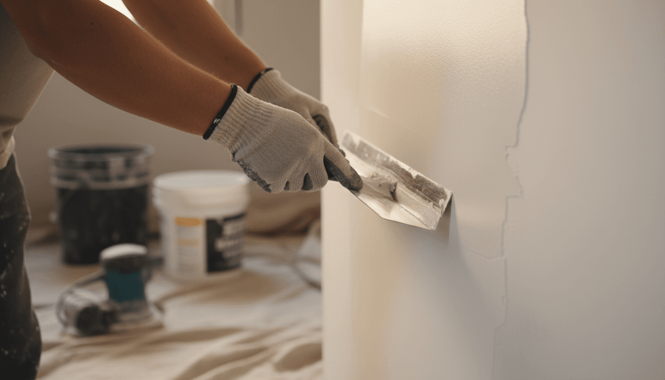 Close-up of professional plaster finishing work showing craftsmanship